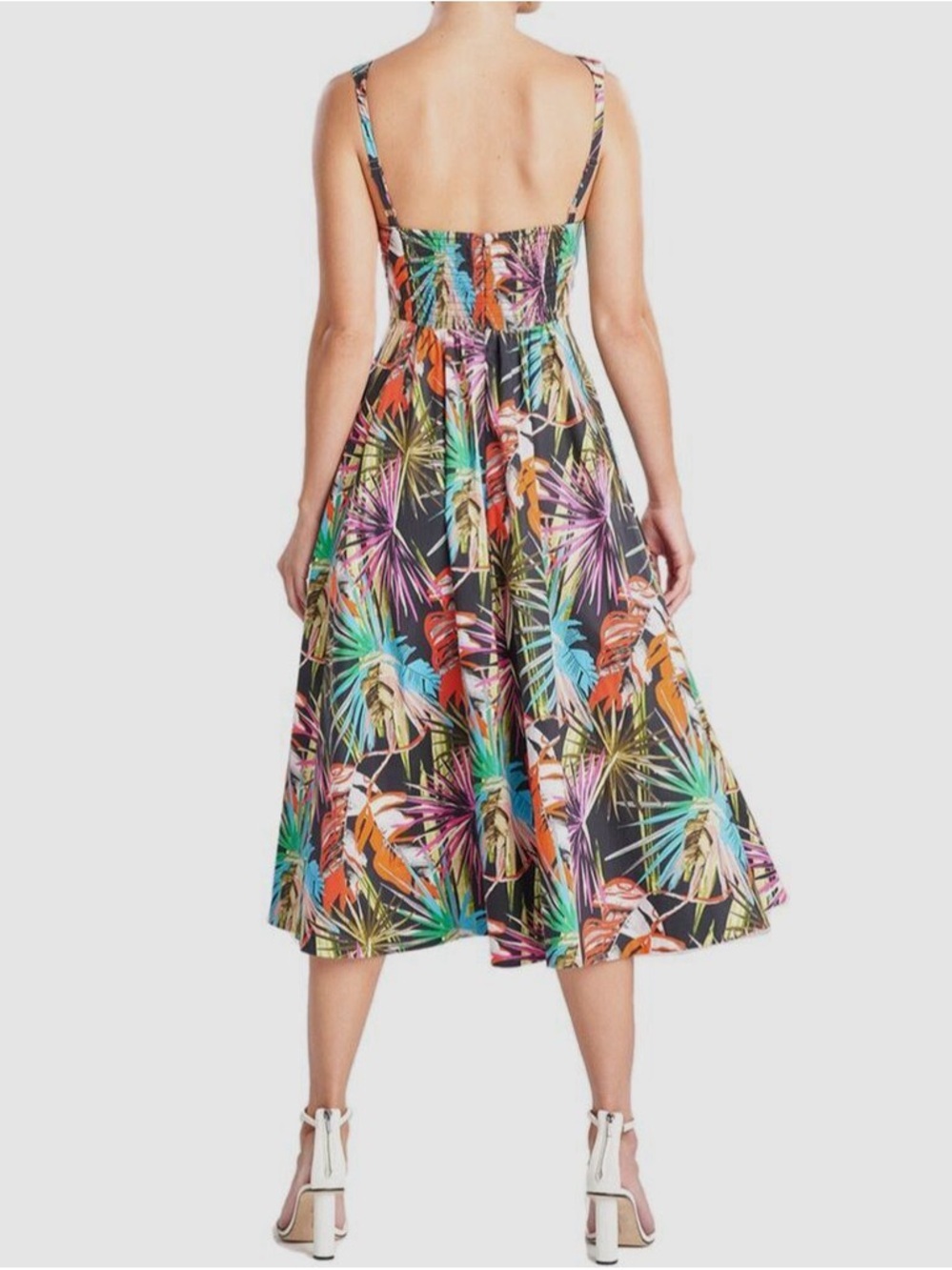 Natori El Nido Midi Dress Tropical Botanical Poplin Resort Luxury Pockets Size 6 - Picture 2 of 11